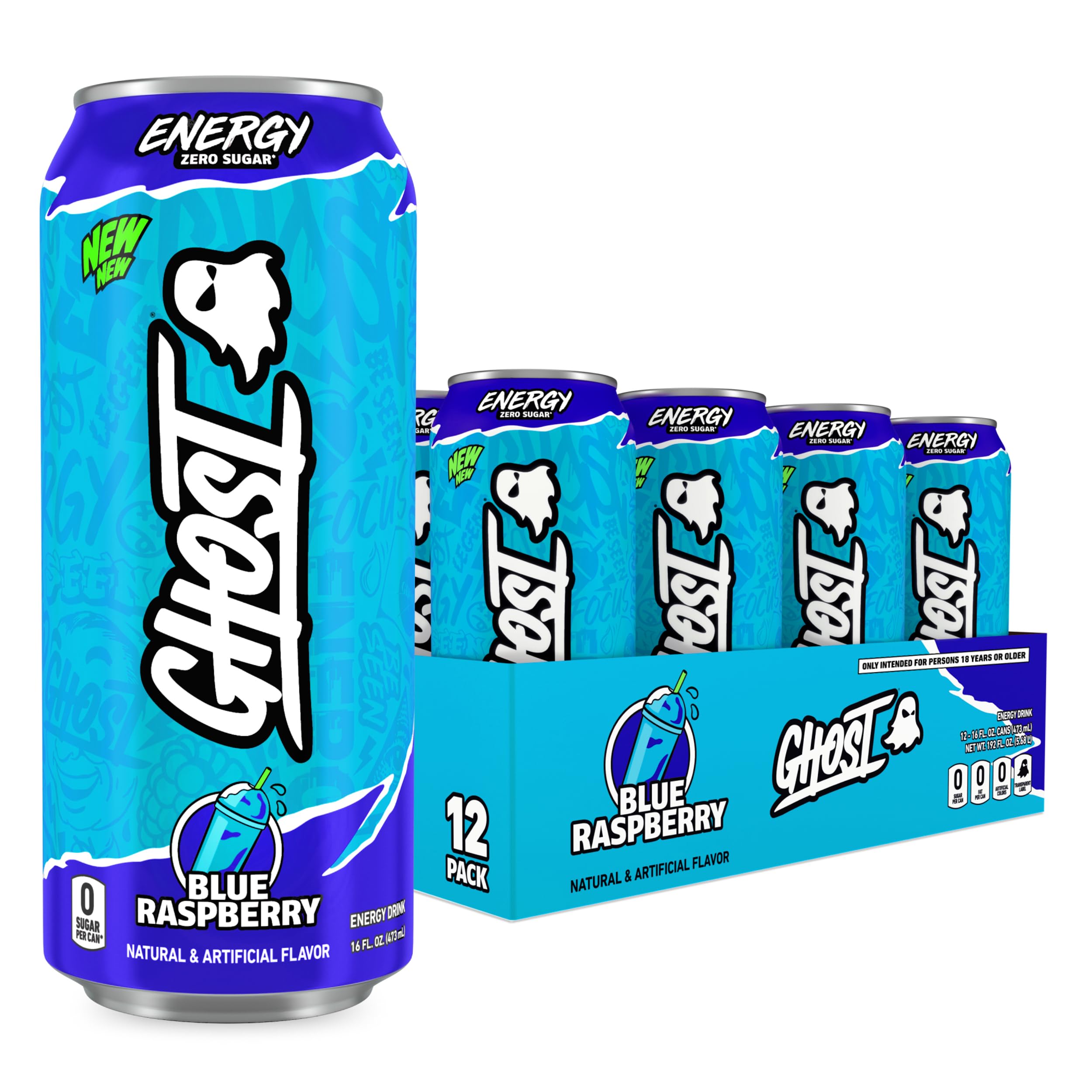 GHOST Energy Drink - 12-Pack, Strawbango, 16oz - Energy & Focus & No Artificial Colors - 200mg of Natural Caffeine, L-Carnitine & Taurine - Gluten-Free & Vegan